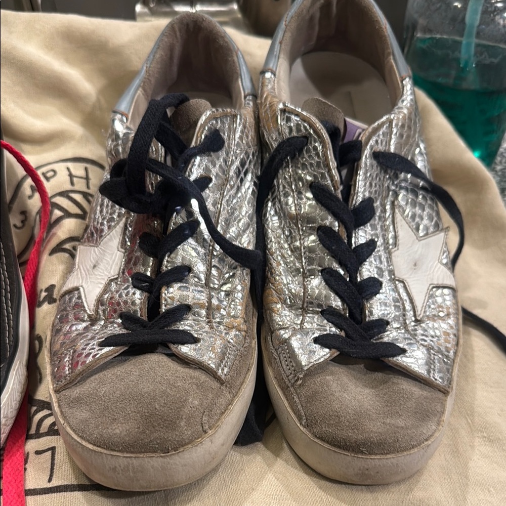 Golden Goose Silver and Black Fashion Sneakers